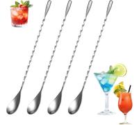 Lot de 4 cuillères de bar - Cuillères longues - 25 cm - En acier inoxydable - Mélangeur long drink avec motif en spirale et polissage miroir - Design élégant - Parfait pour les martinis