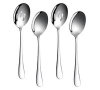 Lot de 4 cuillères de service comprenant 2 cuillères de service et 2 cuillères à fente, cuillères de buffet en acier inoxydable de 22 cm, ensemble d'ustensiles de service pour fêtes, argenté