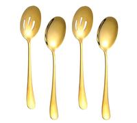 Lot de 4 cuillères de service comprenant 2 cuillères de service et 2 cuillères à fente en acier inoxydable, 22,6 cm, pour buffet, banquet et buffet, ensemble d'ustensiles de service pour fête, doré