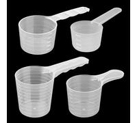 Lot de 4 cuillères doseuses de 100 ml, 70 ml, 50 ml, 40 ml, aide au dosage de détergent, cuillères à mesurer en plastique transparent pour lait en poudre, protéine, farine, fournitures de cuisine