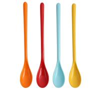 Lot de 4 cuillères en plastique - Longue cuillère à œufs - Anti-gouttes - Longue poignée - Pour imitation porcelaine - Vaisselle pour le salon, la cuisine, le café, les boissons, les œufs, la glace