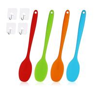 Lot de 4 cuillères en silicone, cuillères à mélanger de 27,9 cm, résistantes à la chaleur, ustensiles de cuisine en silicone, cuillère en silicone pour la cuisine (27,7 cm de long), avec 4 Crochets Tr