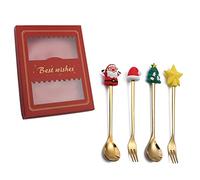 Lot de 4 cuillères fourchettes en acier inoxydable avec pendentif de Noël pour café, thé, soupe, dessert, assaisonnement, crème glacée, longue cuillère en acier inoxydable pour la cuisine
