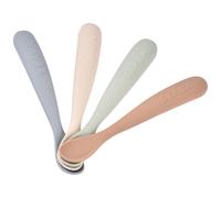 BÉABA, Lot de 4 Cuillères en Silicone Bébé/Enfant 1er Âge - Dès 4 mois, Souple - Bout arrondi - Manche long et Ergonomique, Finition Anti Poussière, Silicone non collant, Natural