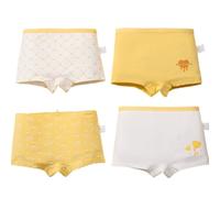 Lot de 4 Culottes Courtes Filles en Coton Doux Motif Arc-en- Animé Confortable pour Enfant 4pièces (Yellow, 4-5 Years)