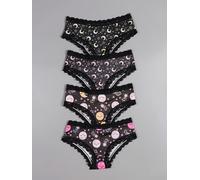 Lot de 4 culottes romantiques en dentelle contrastée pour femme Motif étoiles et lunes