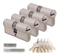 Lot de 4 Cylindres de Serrure en Laiton 40/40 mm, Double Entrée, Vis et Clés incluses, Montage facile pour Porte et Garage, Clé unique, Longueur 80 mm