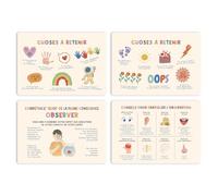Lot de 4 DBT Set de Table pour Enfant - Pleine Conscience - Santé Mentale - Gestion des Émotions Enfants - Positives Affirmations Sets de Table Lavable en Simili Cuir - Antidérapant - Taille A3