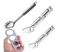 Lot de 4 de Serveur de Pâtes Acier Inoxydable, Jicyor 2pcs Pinces à Spaghettis +1pcs Cuillère à Pâtes +1pcs Outil de Mesure Spaghetti pour Cuisine Nouilles