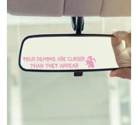 Lot de 4 décalcomanies en vinyle imperméables « Your Demons are Closer Than They Appear » - Autocollant amusant d'Halloween gothique pour rétroviseurs (rose)