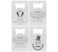 Lot de 4 décapsuleurs personnalisés format carte de crédit, cadeaux pour garçon d'honneur pour enterrement de vie de jeune fille, ouvre-bouteille de bière en acier inoxydable, argent