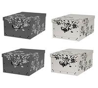 'Lot de 4 décoratif Carton de la série "baroque fleurs en blanc et gris. XXL Volume, superbe look et super stabilité. chaque boîte avec les 51 x 37 x 24 cm - pc-topp pour maison, bureau, Linge, en boîte cadeau, etc.