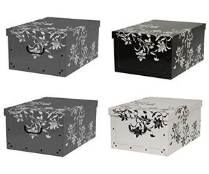 'Lot de 4 décoratif Carton La série "baroque fleurs en blanc, noir et gris. XXL Volume, superbe look et super stabilité. chaque boîte avec les 51 x 37 x 24 cm - pc-topp pour maison, bureau, Linge, en boîte cadeau, etc.