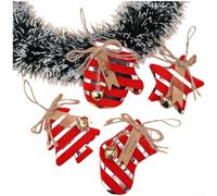 Lot de 4 décorations à suspendre pour sapin de Noël en tissu pour porte, voiture, maison, décoration de vacances avec motifs complexes à rayures et formes