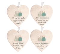 Lot de 4 décorations d'amitié en forme de cœur en verre de mer - Cadeau intemporel pour femme - Souvenir en céramique - Décoration à suspendre pour femme, fille, meilleure amie, sœur, fête des mères