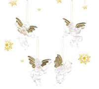 Lot de 4 décorations d'ange pour sapin de Noël - Décoration à suspendre - Ange de Noël - Décorations suspendues - Pendentifs de poupée d'ange transparents