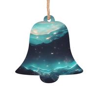 Lot de 4 décorations d'arbre en bois en forme de cloche de science-fiction - Pendentifs décoratifs à suspendre - Design vintage pour les vacances