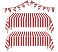 Lot De 4 Décorations De Fête Sur Le Thème Du Carnaval Comprenant Des Nappes De Carnaval À Rayures Rouges Et Blanches, Des Bannières De Cirque Pour Fête Sur Le Thème Du Cirque, Anniversaire, Noël