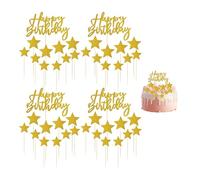 Lot de 4 décorations de gâteau d'anniversaire, décorations de gâteau d'anniversaire, décorations de gâteau en étoile dorée, accessoires de gâteau décoratifs