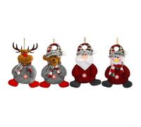 Lot de 4 décorations de Noël à suspendre en tissu avec boutons Bonhomme de neige, cerf, ours, poupées âgées, tissu léger, réutilisable, avec cordes de suspension