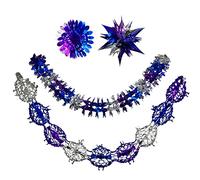 Lot de 4 Décorations de Noël à Suspendre - Guirlandes en Aluminium pour Plafond et Mur - Intérieur - Nouvel An (Argent/Bleu/Violet)