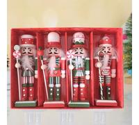 Lot de 4 décorations de Noël casse-noisette en bois de 12 cm - Décoration traditionnelle de vacances pour arbres, portes, murs - Motif festif rétro et roi (A)