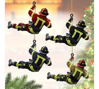 Lot de 4 Décorations de Noël de Pompier, Pendentif de Pompier en Acrylique, Ornement d'arbre de Pompier Suspendu, Pendentifs de Pompier de Noël pour Décoration de Miroir de Voiture