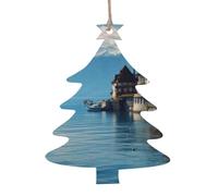 Lot de 4 décorations de Noël en bois à suspendre avec ficelle - 4 styles - Motif lac Léman, Suisse