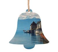 Lot de 4 décorations de Noël en bois à suspendre avec ficelle - 4 styles - Motif lac Léman, Suisse