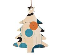 Lot de 4 décorations de Noël en bois à suspendre - Cercles du milieu du siècle - Décorations de sapin de Noël en forme de sapin de Noël rustiques - Étiquettes artisanales à suspendre pour décoration