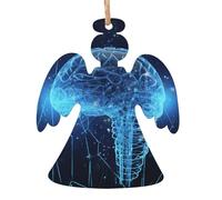 Lot de 4 décorations de Noël en bois à suspendre en forme d'ange, intelligence artificielle, cerveau, sapin de Noël, décoration de Noël à suspendre pour le Nouvel An, les fêtes de fin d'année