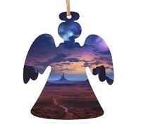 Lot de 4 décorations de Noël en bois à suspendre en forme d'ange, paysage de nébuleuse, étiquettes de vœux rustiques à suspendre pour décoration de Noël, fournitures de fête