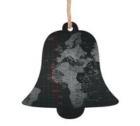Lot de 4 décorations de Noël en bois à suspendre en forme de carte du monde noire en forme de cloche, décoration de Noël à suspendre pour le Nouvel An, les fêtes