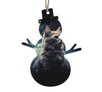 Lot de 4 décorations de Noël en bois à suspendre en forme de chat dans une nébuleuse pour sapin de Noël en forme de bonhomme de neige rustique, étiquettes artisanales à suspendre pour décoration de