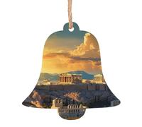 Lot de 4 décorations de Noël en bois à suspendre en forme de cloche, paysage urbain, horizon de la ville, décoration de Noël pour le Nouvel An, les fêtes