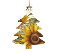 Lot de 4 décorations de Noël en bois à suspendre en forme de sapin de Noël en forme d'abeilles, tournesols, marguerites, roses