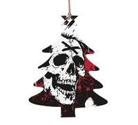 Lot de 4 décorations de Noël en bois blanc avec motif tête de mort punk - Décoration de Noël à suspendre