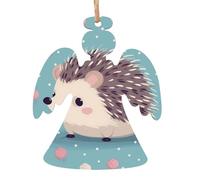 Lot de 4 décorations de Noël en bois en forme d'ange, hérisson à pois pour sapin de Noël, étiquettes de vœux rustiques à suspendre pour décoration de Noël