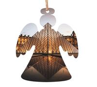 Lot de 4 décorations de Noël en bois en forme d'ange, musée du Louvre à Paris à suspendre pour sapin de Noël, étiquettes de vœux rustiques à suspendre pour décoration de la maison