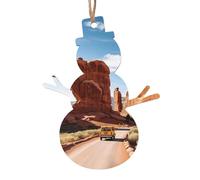 Lot de 4 décorations de Noël en bois en forme de bonhomme de neige, arches, parc national, décoration de sapin de Noël, étiquettes de vœux de Noël rustiques à suspendre pour décoration de la maison