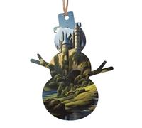 Lot de 4 décorations de Noël en bois en forme de bonhomme de neige, bois et château, décorations à suspendre pour sapin de Noël, étiquettes de vœux de Noël rustiques à suspendre pour décoration de la