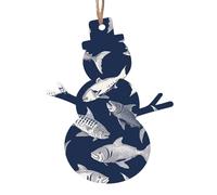 Lot de 4 décorations de Noël en bois en forme de bonhomme de neige, divers motifs de poissons de mer, décorations de Noël à suspendre pour sapin de Noël, étiquettes de vœux de Noël rustiques à