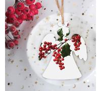 Lot de 4 décorations de Noël en bois sculpté avec branches de houx et baies - Décorations artisanales à suspendre pour l'hiver, la ferme, les vacances, le sapin de Noël, cadeau de fête
