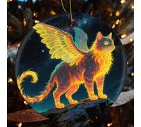 Lot de 4 décorations de Noël en céramique pour décoration de sapin - Créature étrange - Décoration de Noël - Décoration de Noël à suspendre ronde pour sapin de Noël (7,1 cm)