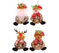 Lot de 4 décorations de Noël en feutre pelucheux pour sapin de Noël, bonhomme de neige, renne, ours, décoration à suspendre pour porte d'arbre, fenêtre (marron E)