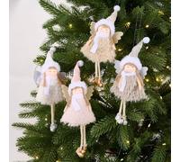 Lot de 4 décorations de Noël en flanelle à suspendre avec chapeau, écharpe et ailes métalliques pour décoration de vacances