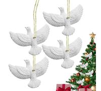Lot de 4 décorations de Noël en forme d'oiseau en résine blanche - Peace Love Joy - Figurines d'oiseaux d'hiver de style scandinave - Centre de table de fête festive, cadeau souvenir de vacances en