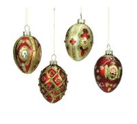 Lot de 4 décorations de Noël en verre en forme d’œufs Rouge/doré 7 cm