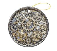 Lot de 4 décorations de Noël rondes en céramique de 7,1 cm, décoration d'arbre de Noël imprimée double face, engrenages mécaniques steampunk pour sapin de Noël, vacances d'hiver, décoration