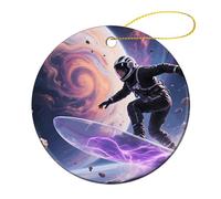 Lot de 4 décorations de Noël rondes en céramique de 7,1 cm, décoration de sapin de Noël, étoile de surf astronaute pour sapin de Noël, vacances d'hiver, décoration d'intérieur et cadeau